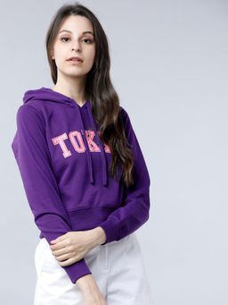 TOKYO TALKIES - Womens Purple Typography Hoodie