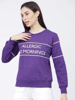 TOKYO TALKIES - Womens Purple Typography Sweatshirt