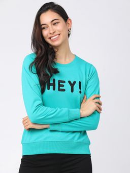 TOKYO TALKIES - Womens Sea Green Typography Sweatshirt