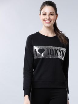 TOKYO TALKIES - Womens Black Embellished Sweatshirt