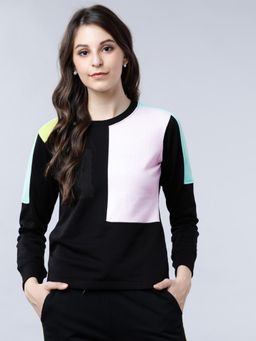 TOKYO TALKIES - Womens Black and Pink Colorblock Sweatshirt