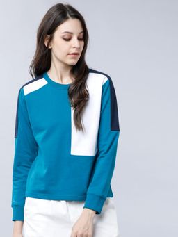 TOKYO TALKIES - Womens Teal and White Colorblock Sweatshirt
