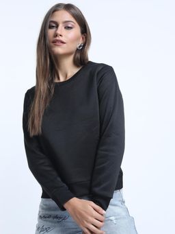 TOKYO TALKIES - Womens Black Round Neck Pullover Sweatshirt