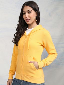 TOKYO TALKIES - Womens Yellow Hooded Neck Solid Jacket