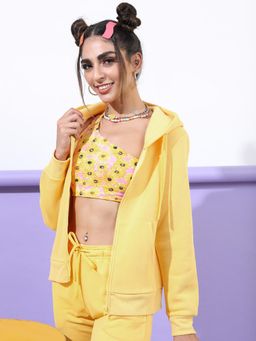 TOKYO TALKIES - Womens Solid Yellow Hooded Jacket