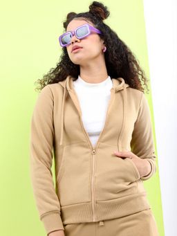 TOKYO TALKIES - Womens Khaki Hooded Long Sleeve Jacket