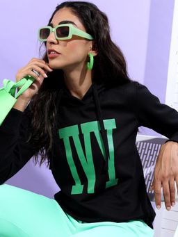 TOKYO TALKIES - Womens Black Typography Hoodie