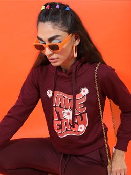 TOKYO TALKIES - Womens Burgundy Typography Hoodie