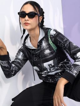 TOKYO TALKIES - Womens Black Abstract Hoodie