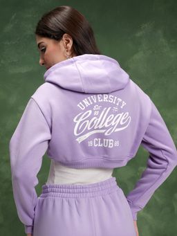 TOKYO TALKIES - Womens Lavender Typography Crop Hoodie