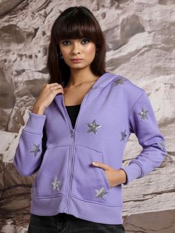 TOKYO TALKIES - Womens Purple Embellished Hooded Jacket