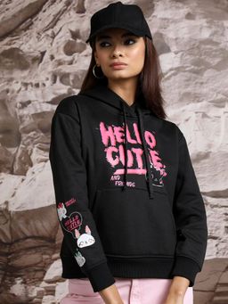 TOKYO TALKIES - Womens Black Typography Hoodie