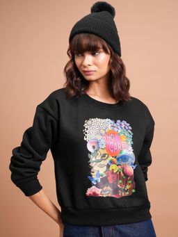 TOKYO TALKIES - Womens Black Graphic Round Neck Sweatshirt