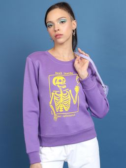 TOKYO TALKIES - Womens Purple Trippy Cartoon Graphic Pullover Sweatshirt