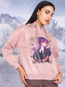 TOKYO TALKIES - Womens Pink Graphic Oversized Pullover Hoodie