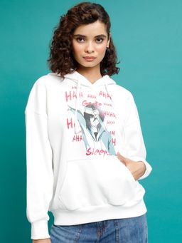 TOKYO TALKIES - Womens White Graphic Oversized Hoodie