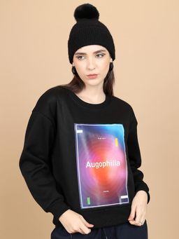 TOKYO TALKIES - Womens Black Graphic Round Neck Oversized Sweatshirt