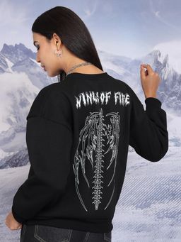 TOKYO TALKIES - Womens Black Typography Pullover Sweatshirt