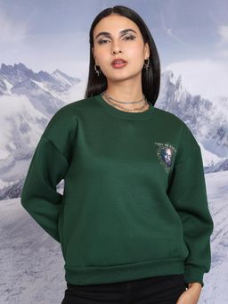 TOKYO TALKIES - Womens Green Graphic Round Neck Oversized Pullover