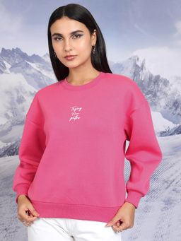 TOKYO TALKIES - Womens Pink Typography Oversized Pullover Sweatshirt