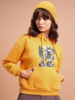 TOKYO TALKIES - Womens Mustard Yellow Typography Hoodie