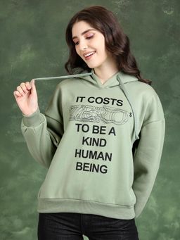 TOKYO TALKIES - Womens Green Typography Hoodie