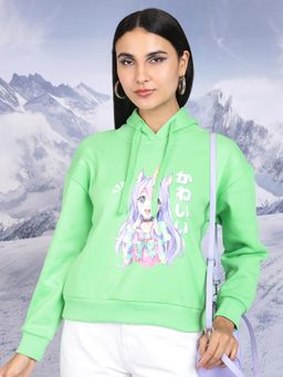 TOKYO TALKIES - Womens Green Anime Graphic Hoodie
