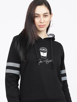 TOKYO TALKIES - Womens Black Typography Hoodie