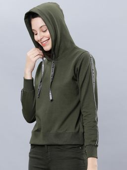 TOKYO TALKIES - Womens Solid Olive Hoodie