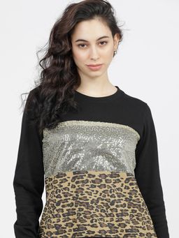 TOKYO TALKIES - Womens Black Embellished Sweatshirt