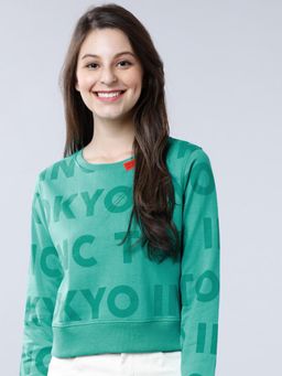 TOKYO TALKIES - Womens Blue Typography Sweatshirt