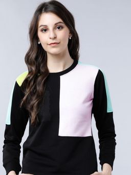 TOKYO TALKIES - Womens Black Colorblock Sweatshirt