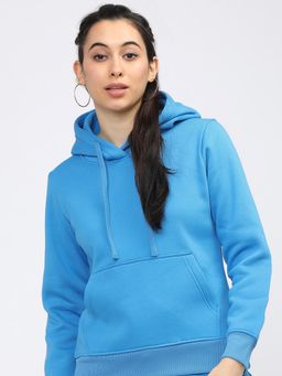 TOKYO TALKIES - Womens Solid Blue Hoodie