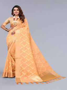 Varanga - Orange Woven Design Zari Saree with Unstitched Blouse