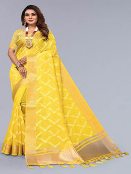 Varanga - Yellow Woven Design Zari Saree with Unstitched Blouse