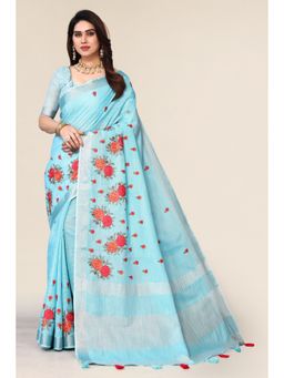 Varanga - Blue Floral Woven Zari Saree with Unstitched Blouse