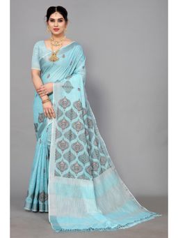Varanga - Blue Embroidered Design Saree with Unstitched Blouse