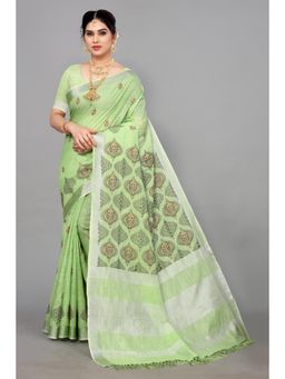 Varanga - Green Embroidered Design Saree with Unstitched Blouse