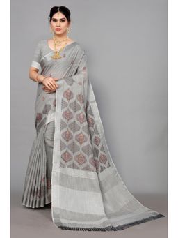 Varanga - Grey Embroidered Design Saree with Unstitched Blouse