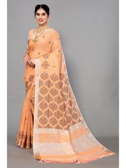 Varanga - Orange Embroidered Design Saree with Unstitched Blouse