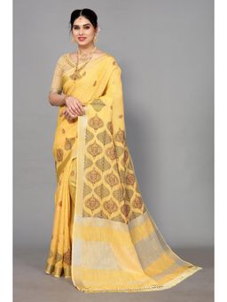 Varanga - Yellow Embroidered Design Saree with Unstitched Blouse