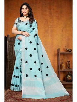 Varanga - Blue Polka Dot Handloom Saree with Unstitched Blouse
