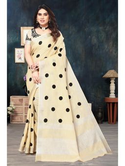 Varanga - Cream Polka Dot Handloom Saree with Unstitched Blouse