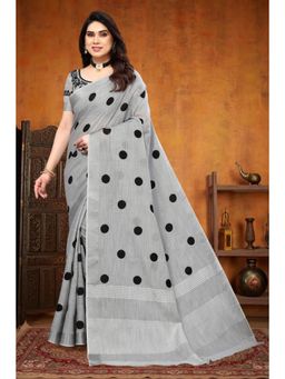 Varanga - Grey Polka Dot Handloom Saree with Unstitched Blouse