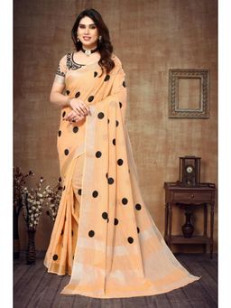 Varanga - Light Orange Polka Dot Handloom Saree with Unstitched Blouse