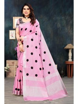 Varanga - Pink Polka Dot Handloom Saree with Unstitched Blouse