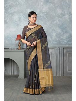 Varanga - Navy Blue Woven Design Zari Tissue Saree with Unstitched Blouse