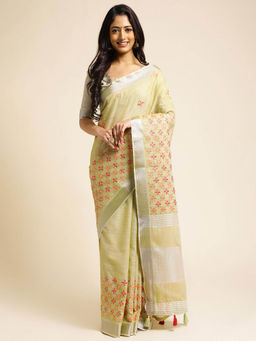 Varanga - Green Embroidered Zari Saree with Unstitched Blouse