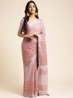 Varanga - Pink Embroidered Zari Saree with Unstitched Blouse