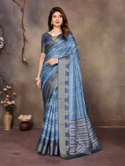 Varanga - Blue Woven Design Zari Silk Cotton Saree with Unstitched Blouse